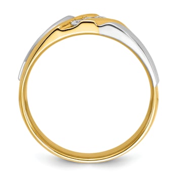 10K Two-tone Yellow and White Gold Men's Polished and Satin Grooved
3-Stone A Diamond Ring 0.15ctw