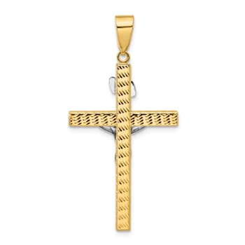 14k Two-tone Gold  Polished and Diamond-Cut Crucifix Pendant