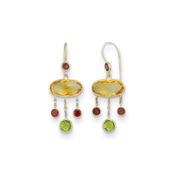 14K Yellow Gold Citrine, Peridot, and Garnet Dangle Earrings