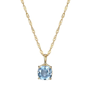 Lab  Blue Spinel And Dia Simulant 18k Yellow Gold Over Silver March
Birthstone Pendant 3.79ctw