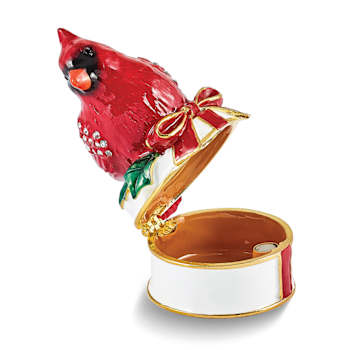 CHAS Red Cardinal on White Trinket Box