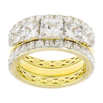 CZ Princess Cut and Eternity Band Ring Set in Gold Over Sterling Silver