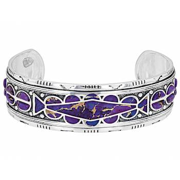 Purple Turquoise Inlay Oxidized Cuff Bracelet In Sterling Silver