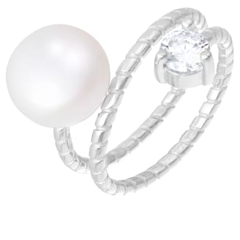 White Cultured Freshwater Pearl Rhodium Over Silver Ring