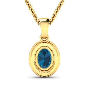 1.10ctw 14K Yellow Gold Blue London Blue Topaz and White Diamond Pendant
with 18 inch Cable Chain