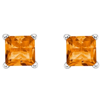 4mm Princess Cut Citrine 14k White Gold Stud Earrings