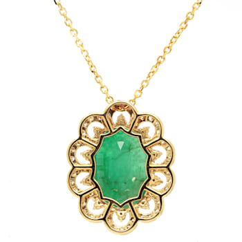 5.52 Ctw Emerald and 0.47 Ctw White Diamond Pendant in 14K YG