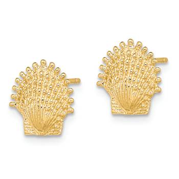 14k Yellow Gold 10.4mm Textured Beaded Scallop Shell Stud Earrings
