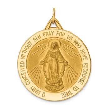 14K Yellow Gold Satin and Textured Miraculous Medal Pendant