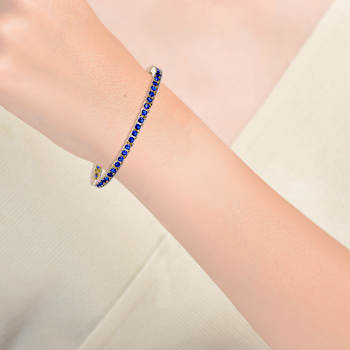 Sapphire Color CZ Tennis Bracelet In 14K Gold Over Brass 5.5ctw