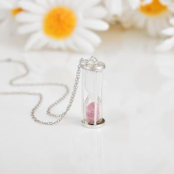 Pink Tourmaline Rhodium Over Sterling Silver Hourglass Sand Timer Pendant