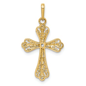 14K Two-tone Gold  Textured Cubic Zirconia Cross Pendant