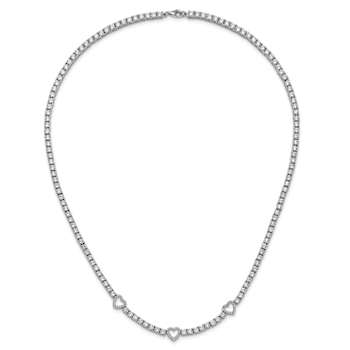 Rhodium Over Sterling Silver Cubic Zirconia Hearts Necklace