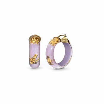 14K Yellow Gold Over Sterling Silver Mini Gold Leaf Acrylic Hoops in Lavender