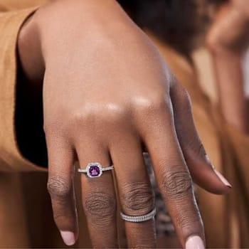 Purple Amethyst with Moissanite Accents Rhodium Over Sterling Silver
Asscher Cut Ring