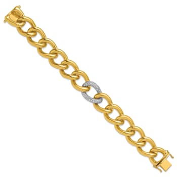 18K Yellow Gold with White Rhodium Diamond Curb 7.75-inch Bracelet 0.70ctw