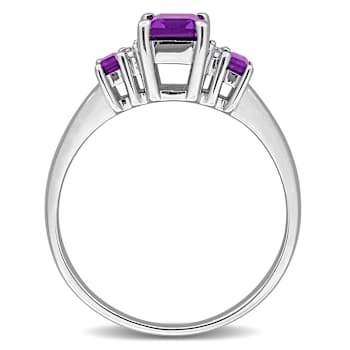 Amethyst and Diamond 10k White Gold 3-Stone Ring 1.09ctw