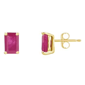 6x4mm Emerald Cut Ruby 14k Yellow Gold Stud Earrings