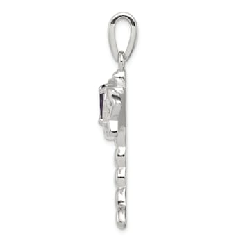 Rhodium Over Sterling Silver Lab Created Opal Dragonfly Amethyst Pendant