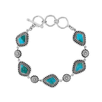 Turquoise Southwest Inspired Oxidized Sterling Silver Toggle Bracelet 10x7mm