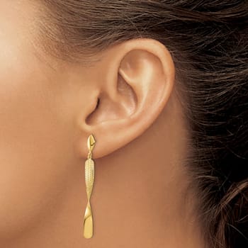 14K Yellow Gold Polished and Textured Post Dangle Earrings