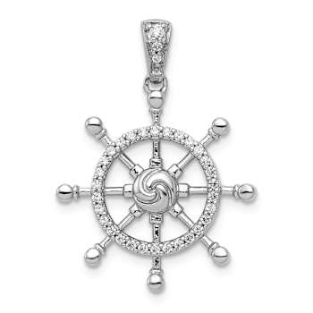 Rhodium Over 14k White Gold Diamond Ship Wheel Pendant