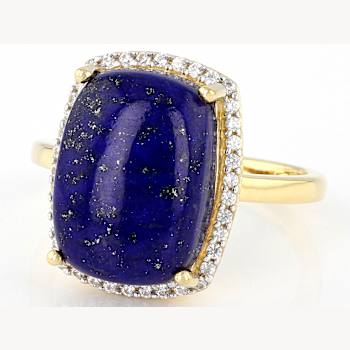 Lapis Lazuli And White Zircon Cocktail Ring In 18K Gold Over Sterling
Silver 0.27ctw