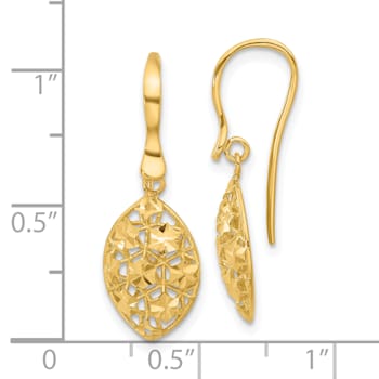 14K Yellow Gold Polished Diamond-cut Shepherd Hook Dangle Earrings
