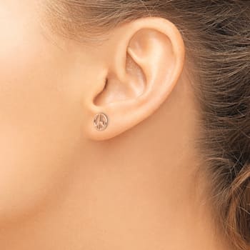 14K Two-tone Gold Polished 8mm Peace Symbol Stud Earrings