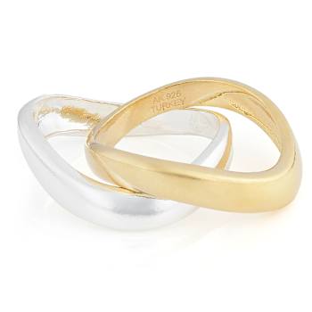 Two-Tone Wave Band Ring Set in Gold Over Silver and Sterling Silver