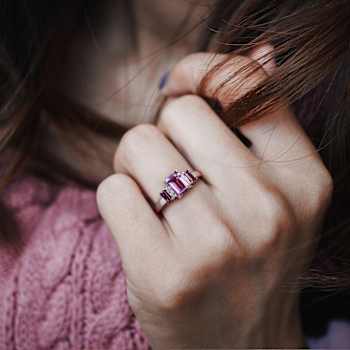 Amethyst and Diamond 10k White Gold 3-Stone Ring 1.09ctw