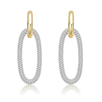 CZ Two-Tone Link Drop Earrings In 14K Gold Over Sterling Silver