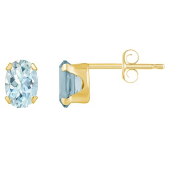 6x4mm Oval Aquamarine 10k Yellow Gold Stud Earrings