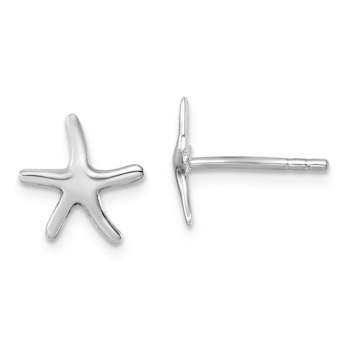 Rhodium Over Sterling Silver Small Pointed Star Fish Post Earrings