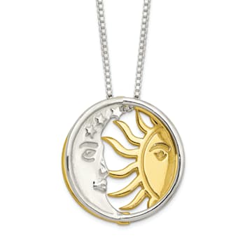 Sterling Silver and Gold-tone Polished Sun and Moon Necklace