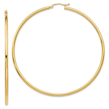14k Yellow Gold Polished 2 9/16" Tube Hoop Earrings