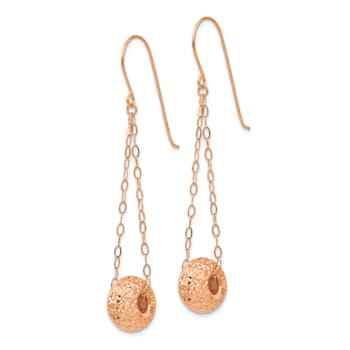 14k Rose Gold Chain with Diamond-Cut Puff Donut Bead Dangle Earrings