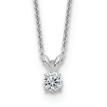 Rhodium Over 14K Gold 1/4 ct. 4.0mm Round G H I True Light Moissanite
Solitaire Pendant with Chain