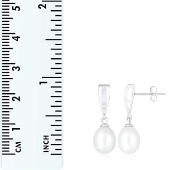 7-8mm White Cultured Freshwater Pearl and Cubic Zirconia Rhodium Over
Sterling Silver Earrings