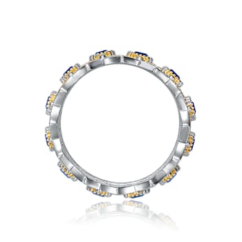 Sapphire Color CZ Two-Tone Cocktail Ring In White Gold And 14K Gold Over Brass