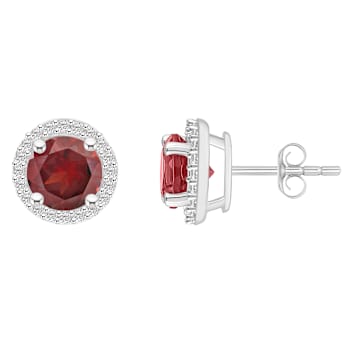 6mm Round Garnet And Created White Sapphire 10k White Gold Halo Stud Earrings
