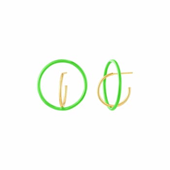 14K Yellow Gold Over Sterling Silver Floating Enamel Hoop Earrings in
Neon Green