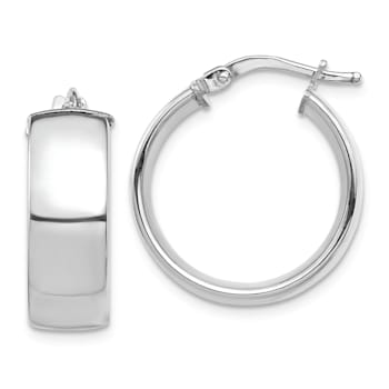 Rhodium Over 14k White Gold 13/16" High Polished Hoop Earrings