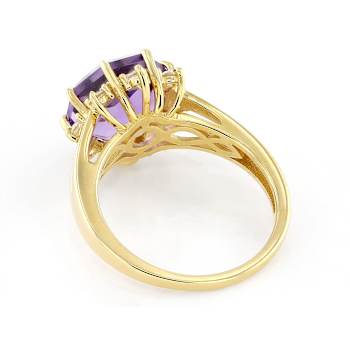 Amethyst Square Octagonal And White Zircon Ring In 18K Gold Over
Sterling Silver 3.50ctw