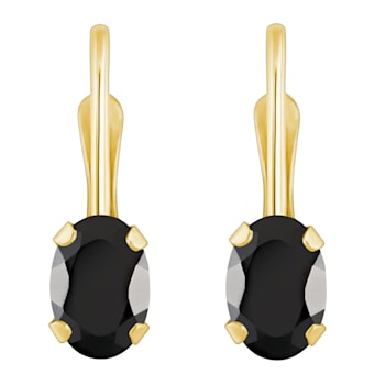 6x4mm Oval Black Onyx 10k Yellow Gold Drop Earrings
