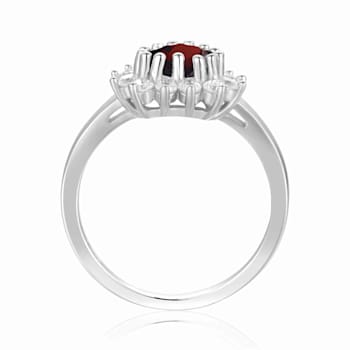 Heart Shape Garnet with White Topaz Accents Sterling Silver Ring, 1.30ctw