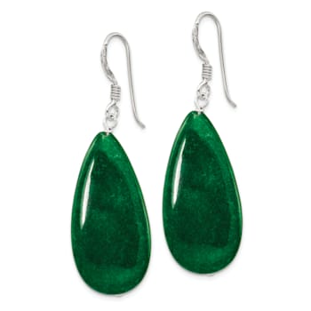 Sterling Silver Polished Green Jadeite Teardrop Dangle Earrings