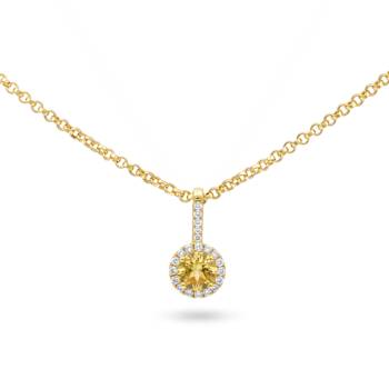 Round Shape Yellow Citrine 14K Yellow Gold Over Sterling Silver Pendant
with Chain