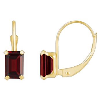 6x4mm Emerald Cut Garnet 10k Yellow Gold Drop Earrings