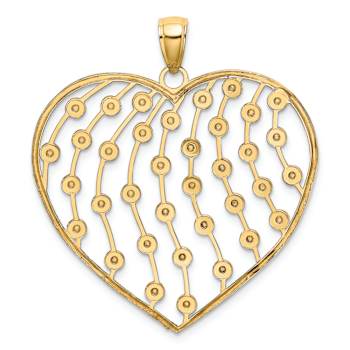 14K Two-tone Gold  Diamond-Cut and Textured Large Heart Pendant